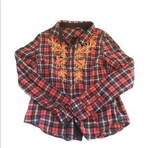 Miss Me flannel button up plaid long sleeve detail